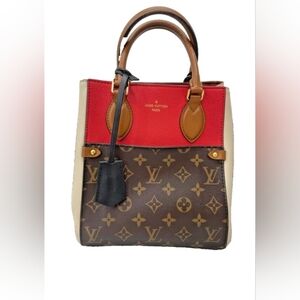 Louos Vuitton Red Cream Tricolor Leather Canvas PM Tote